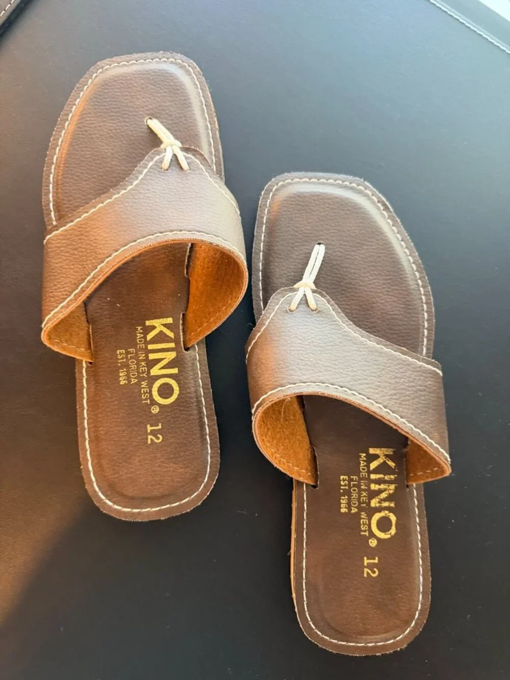 Kino Sandals Key West Brown Leather Slide Sandals Mens 12